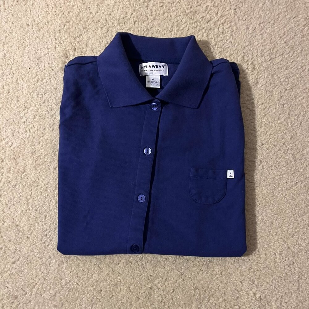 Women’s New York Laundry Indigo Blue Sleeveless Button Down Casual Collared Top